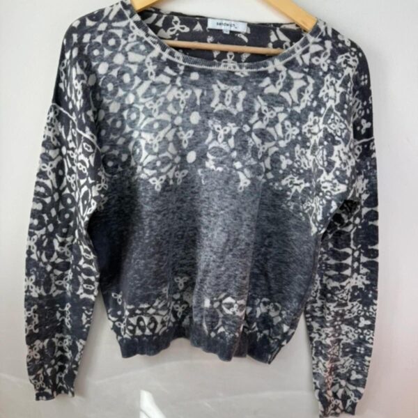 Sandwich womens Y2K Knit Floral top Grey cotton silk wool long sleeve slouchy M