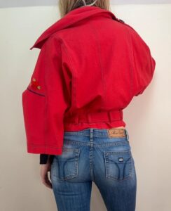 Mathilde Women's Cropped Cape Sleeve Biker Jacket Red Rose Embroidered M Y2K — photo 2 of 15