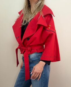 Mathilde Women's Cropped Cape Sleeve Biker Jacket Red Rose Embroidered M Y2K — photo 3 of 15