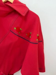 Mathilde Women's Cropped Cape Sleeve Biker Jacket Red Rose Embroidered M Y2K — photo 10 of 15