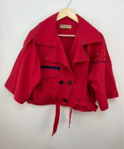 Mathilde Women's Cropped Cape Sleeve Biker Jacket Red Rose Embroidered M Y2K — photo 11 of 15