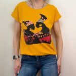 Laura Torelli womens Mustard Graphic Embellished Top boat neck t-shirt S uk8-10