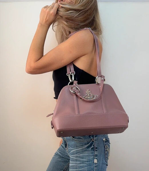 Vivienne Westwood Jasmin Dusty Pink Pebble Leather Orb Handbag Shoulder Bag