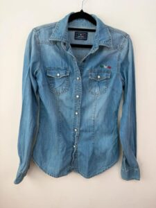 Benetton Jeans West womens fitted western denim shirt cowboy button top xs uk6-8 - Image 2