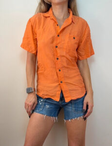 Notorius Womens Neon Orange 100% silk Short Sleeve Relaxed Button Shirt UK 10 - Image 2