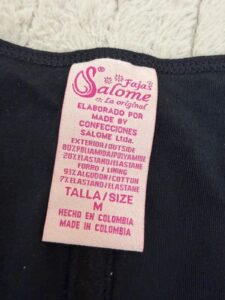 Label on a Fajas Salome piece, UK 8, Y2K