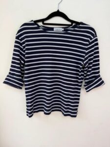 Armor-Lux womens Breton Stripe fitted Top Navy White 3/4 cuffed sleeves Tee S - Image 2