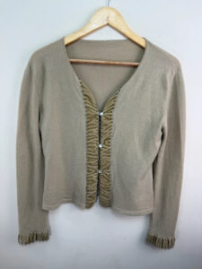 Vintage Womens Pure 100% Cashmere Beige Velvet Button Cardigan UK10-12 Beaded - Image 3