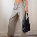 Lands’ End Petite Beige Chino Mid/High Rise 11” Wide Leg Trousers UK12 W33 L26.5 Minimal Work Casual
