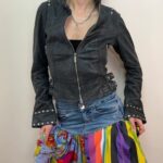Karen Millen womens Studded Leather Biker Jacket Moto Fitted Lambskin Black UK8