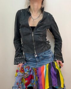 Karen Millen womens Studded Leather Biker Jacket Moto Fitted Lambskin Black UK8