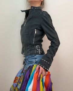 Karen Millen womens Studded Leather Biker Jacket Moto Fitted Lambskin Black UK8 - Image 2