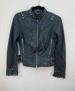 Karen Millen womens Studded Leather Biker Jacket Moto Fitted Lambskin Black UK8 - Image 8