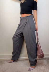 Grey High Rise 13.5” Tailored Pleated Wide Leg Trousers UK12 W32 L26 Work minimalist casual