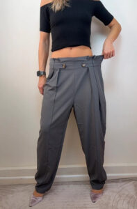 Grey High Rise 13.5” Tailored Pleated Wide Leg Trousers UK12 W32 L26 Work minimalist casual - Image 3