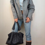Brooke Saddler Womens 90s Grey Leather Oversized Pleats Jacket UK10-12 Bomber