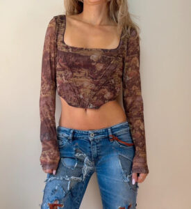 ASOS Renaissance womens Mesh Corset Crop Top Brown Print — photo 2 of 11