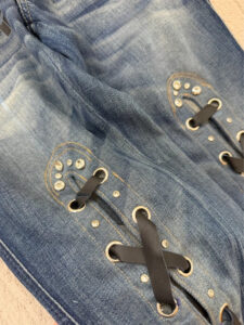 Miss Sixty womens Custom Lace Up Rhinestone Flare Jeans Low Rise UK8-10 W28 y2k - Image 11