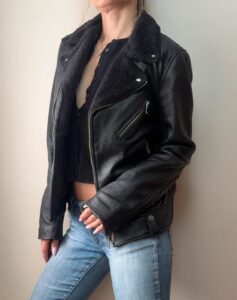 Bolongaro Trevor Teddy Shearling Black Soft Leather Biker Jacket Moto XS Fitted - Image 2