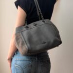 del Coach Eddie Carryall 20165 Grey Pebbled Leather Suede Turnlock Tote Shoulder bag