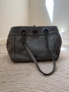 del Coach Eddie Carryall 20165 Grey Pebbled Leather Suede Turnlock Tote Shoulder bag - Image 3