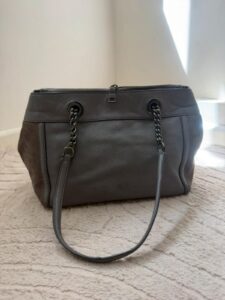 del Coach Eddie Carryall 20165 Grey Pebbled Leather Suede Turnlock Tote Shoulder bag - Image 4