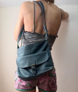 del x FatFace teal blue genuine soft leather crossbody shoulder bag slouchy messenger