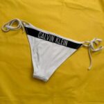 Calvin Klein womens white tie-side bikini bottoms uk8-10 black CK logo swimwear