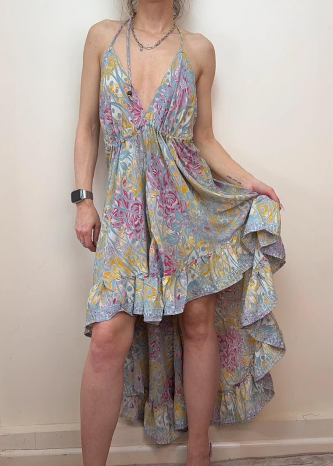 p1-3628.jpg Moda Ibiza Silk Handkerchief Maxi Dress Ruffle open back S-XL Fairycore Summer
