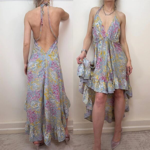 Moda Ibiza Silk Handkerchief Maxi Dress Ruffle open back S-XL Fairycore Summer