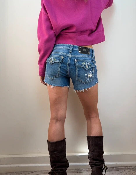 Miss Me Womens Low rise 8” W28 L4 UK10 Custom Embellished Cut Off Jeans Shorts