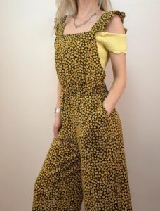 Envii womens yellow floral wide leg jumpsuit S Y2K boho summer Open back hippie