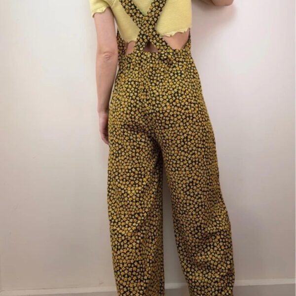 Envii womens yellow floral wide leg jumpsuit S y2k boho summer Open back hippie