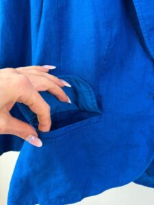 CC womens Y2K cobalt blue 100% linen blazer tailored fitted jacket uk14 coastal — photo 10 of 13