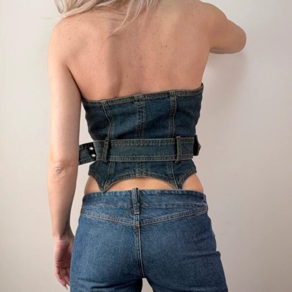 I.AM.GIA women fitted denim corset zip top buckle belt bustier M uk12 sweetheart