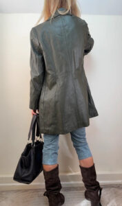 Illusion Vintage 90s Olive Green Genuine Leather Longline Fitted Blazer Coat — photo 2 of 15