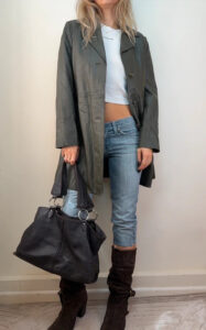 Illusion Vintage 90s Olive Green Genuine Leather Longline Fitted Blazer Coat — photo 3 of 15