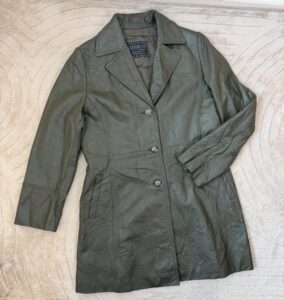 Illusion Vintage 90s Olive Green Genuine Leather Longline Fitted Blazer Coat — photo 4 of 15
