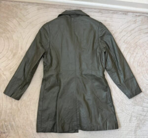 Illusion Vintage 90s Olive Green Genuine Leather Longline Fitted Blazer Coat — photo 5 of 15