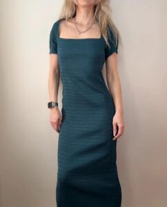 Zapa Paris teal ribbed maxi dress square neck minimalist bodycon Y2K 00s sheer S