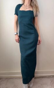 Zapa Paris teal ribbed maxi dress square neck minimalist bodycon Y2K 00s sheer S — photo 2 of 9