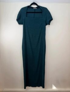 Zapa Paris teal ribbed maxi dress square neck minimalist bodycon Y2K 00s sheer S — photo 4 of 9