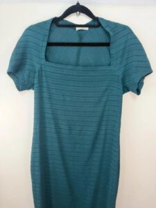 Zapa Paris teal ribbed maxi dress square neck minimalist bodycon Y2K 00s sheer S — photo 6 of 9