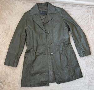 Illusion Vintage 90s Olive Green Genuine Leather Longline Fitted Blazer Coat — photo 8 of 15