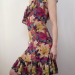 Karen Millen 100% silk off shoulder asymmetrical floral ruffle mini dress Fit&Flare S uk8 romantic