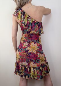 Karen Millen 100% silk off shoulder asymmetrical floral ruffle mini dress Fit&Flare S uk8 romantic — photo 2 of 15