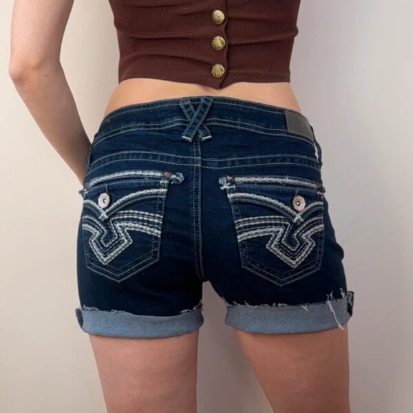 Hydraulic womens y2k 00 W32 micro denim shorts low rise embroidered navy summer