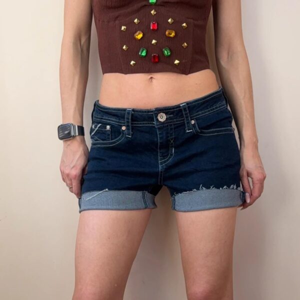 Hydraulic womens y2k 00 W32 micro denim shorts low rise embroidered navy summer