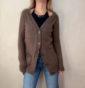 Zara womens 100% cashmere button v-neck cardigan brown soft knit M uk12 minimal — photo 2 of 10