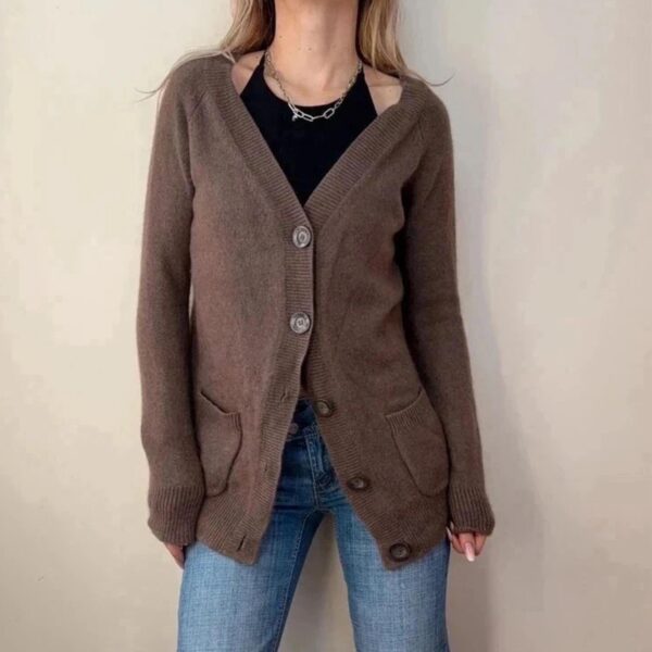 Zara womens 100% cashmere button v-neck cardigan brown soft knit M uk12 minimal